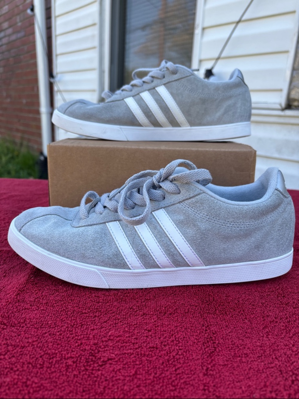 adidas Ortholite Float Gray Suede Sneakers With White Stripes